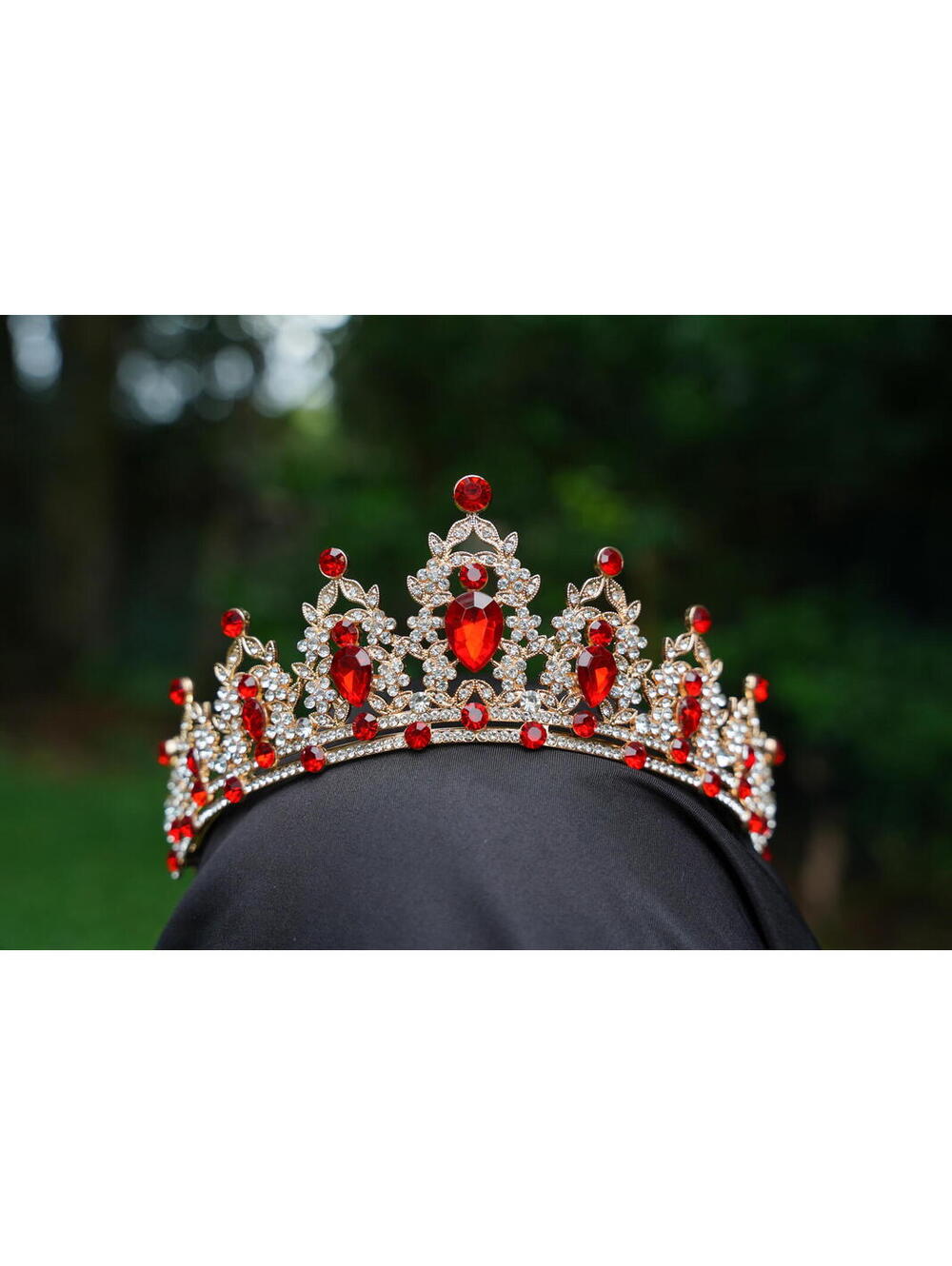 Gold Ruby Red Crown Crystal Tiara, Princess Crown, Gold Wedding Tiara